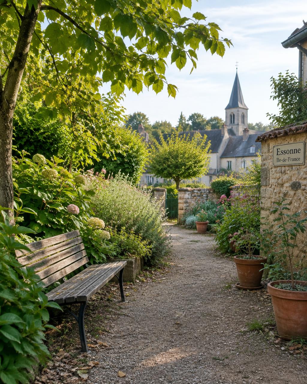 Allée de jardin dans un village de l'Essonne